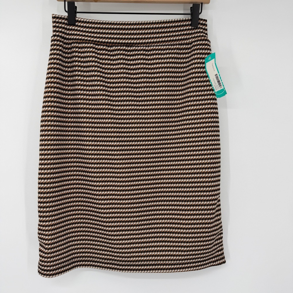 Renee C Essence Midi Skirt Large Camel Houndstooth Pencil Stretch Lined L‎ New